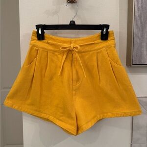 Yellow denim high waisted shorts